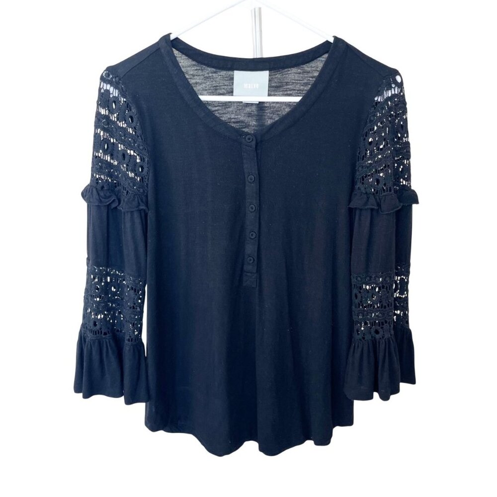 Anthropologie Maeve Black Lace Bell Sleeve Top Boho Whimsigoth -‎ Size Small